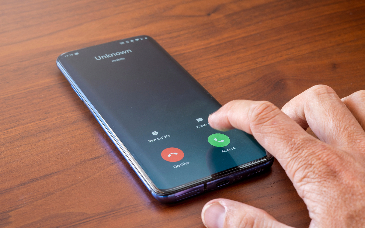 Phone showing social engineering as unknown caller